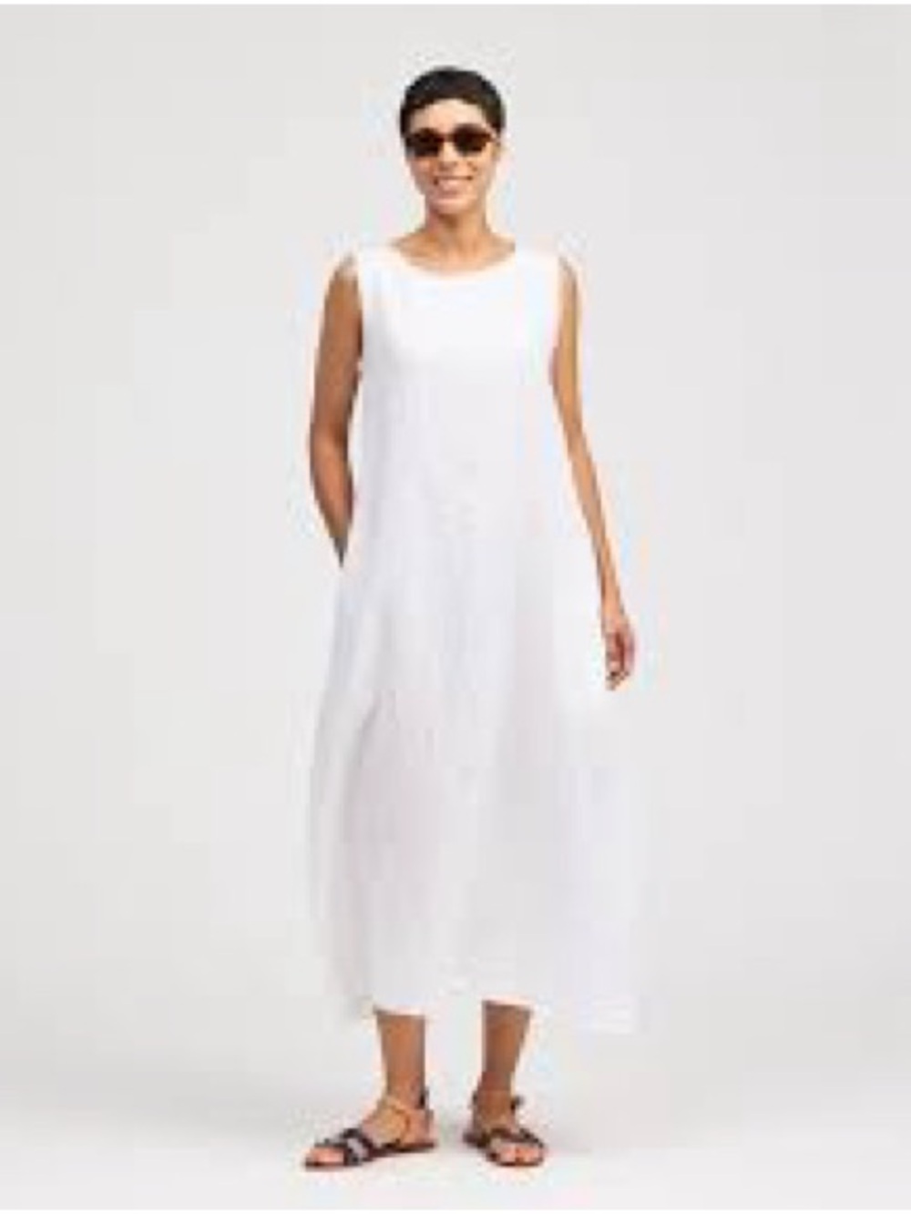 Vicci linen Sleeveless White Midi A-Line Dress